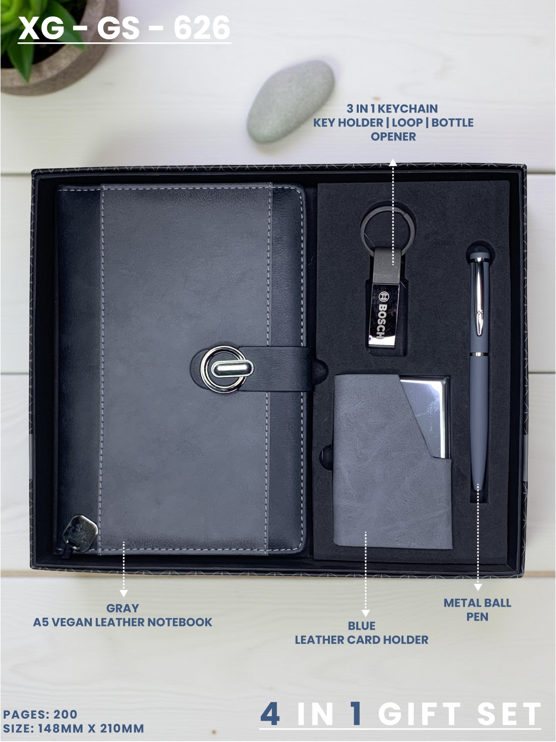 4 in 1 Gift Set ( Keychain, Card holder, Ball Pen & Notebook ) : XG – GS – 626