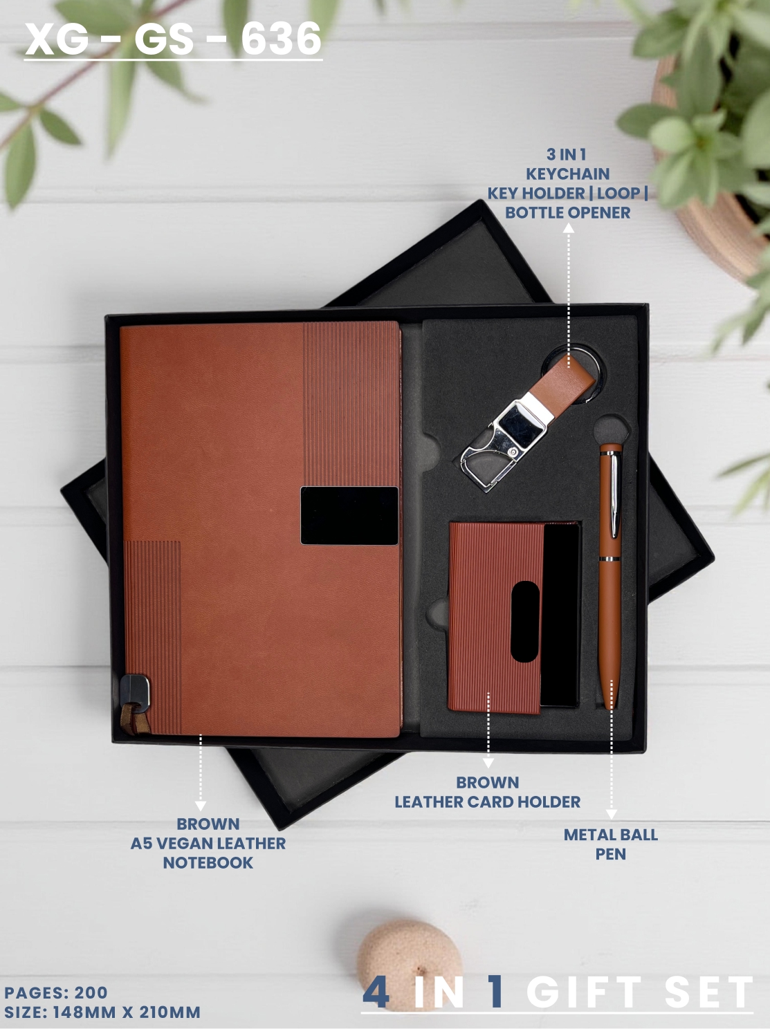 4 in 1 Gift Set ( Keychain, Card holder, Ball Pen & Notebook ) : XG – GS – 636