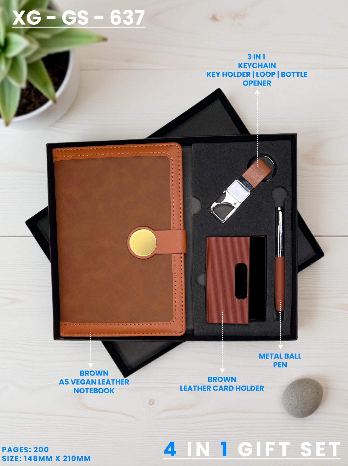 4 in 1 Gift Set ( Keychain, Card holder, Ball Pen & Notebook ) : XG – GS – 637
