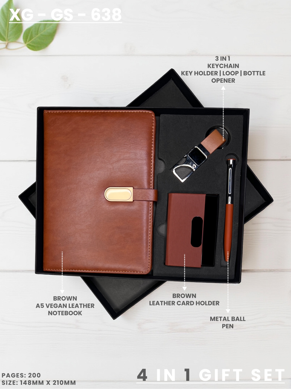 4 in 1 Gift Set ( Keychain, Card holder, Ball Pen & Notebook ) : XG – GS – 638