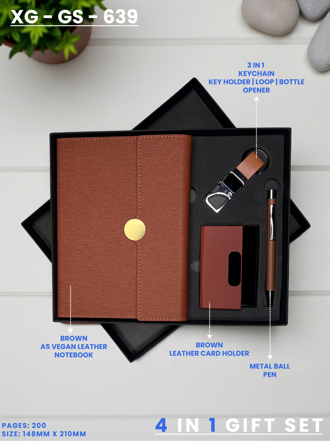 4 in 1 Gift Set ( Keychain, Card holder, Ball Pen & Notebook ) : XG – GS – 639