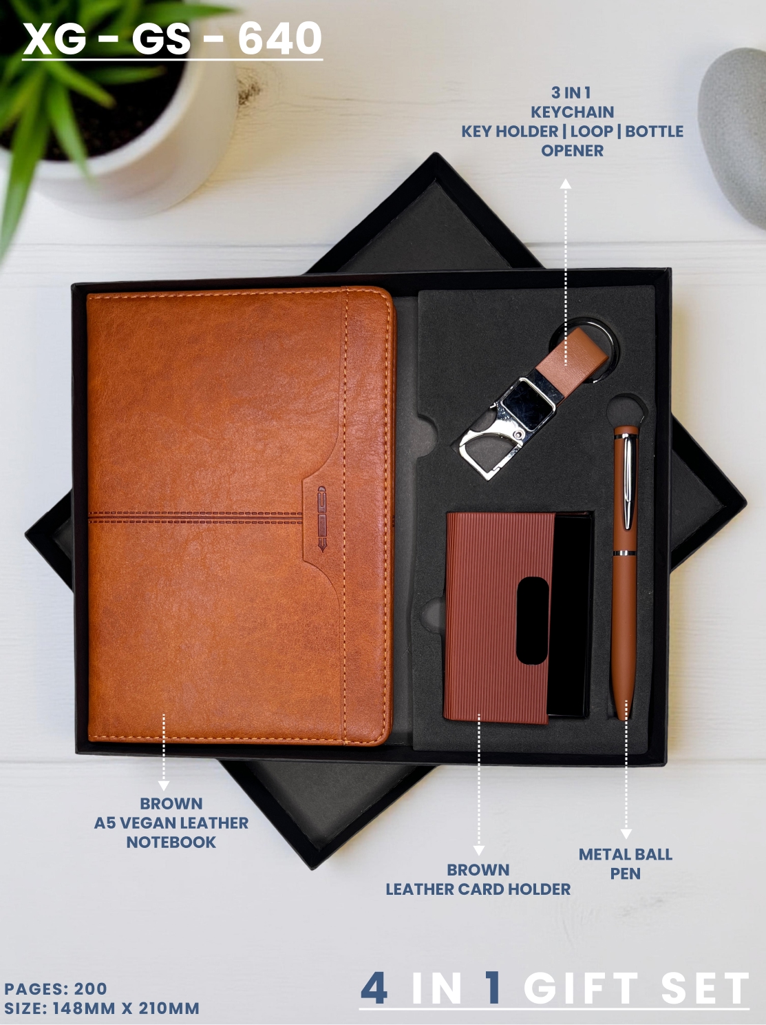4 in 1 Gift Set ( Keychain, Card holder, Ball Pen & Notebook ) : XG – GS – 640