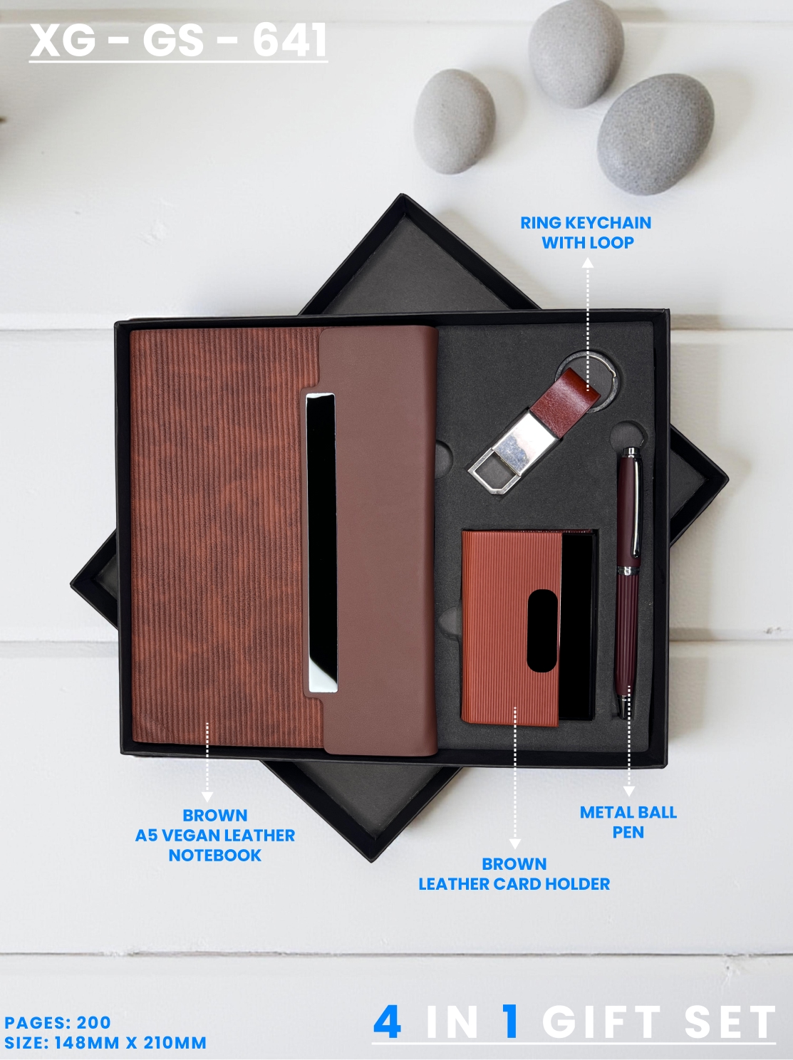 4 in 1 Gift Set ( Keychain, Card holder, Ball Pen & Notebook ) : XG – GS – 641