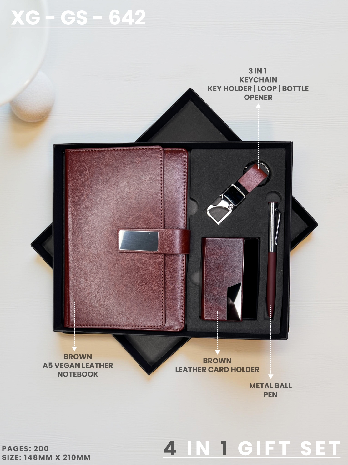 4 in 1 Gift Set ( Keychain, Card holder, Ball Pen & Notebook ) : XG – GS – 642