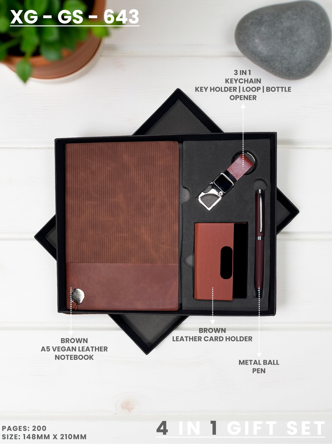 4 in 1 Gift Set ( Keychain, Card holder, Ball Pen & Notebook ) : XG – GS – 643