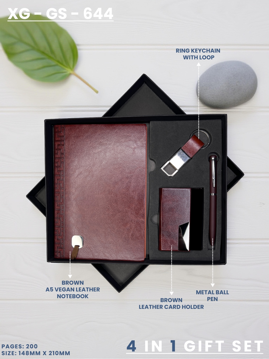 4 in 1 Gift Set ( Keychain, Card holder, Ball Pen & Notebook ) : XG – GS – 644