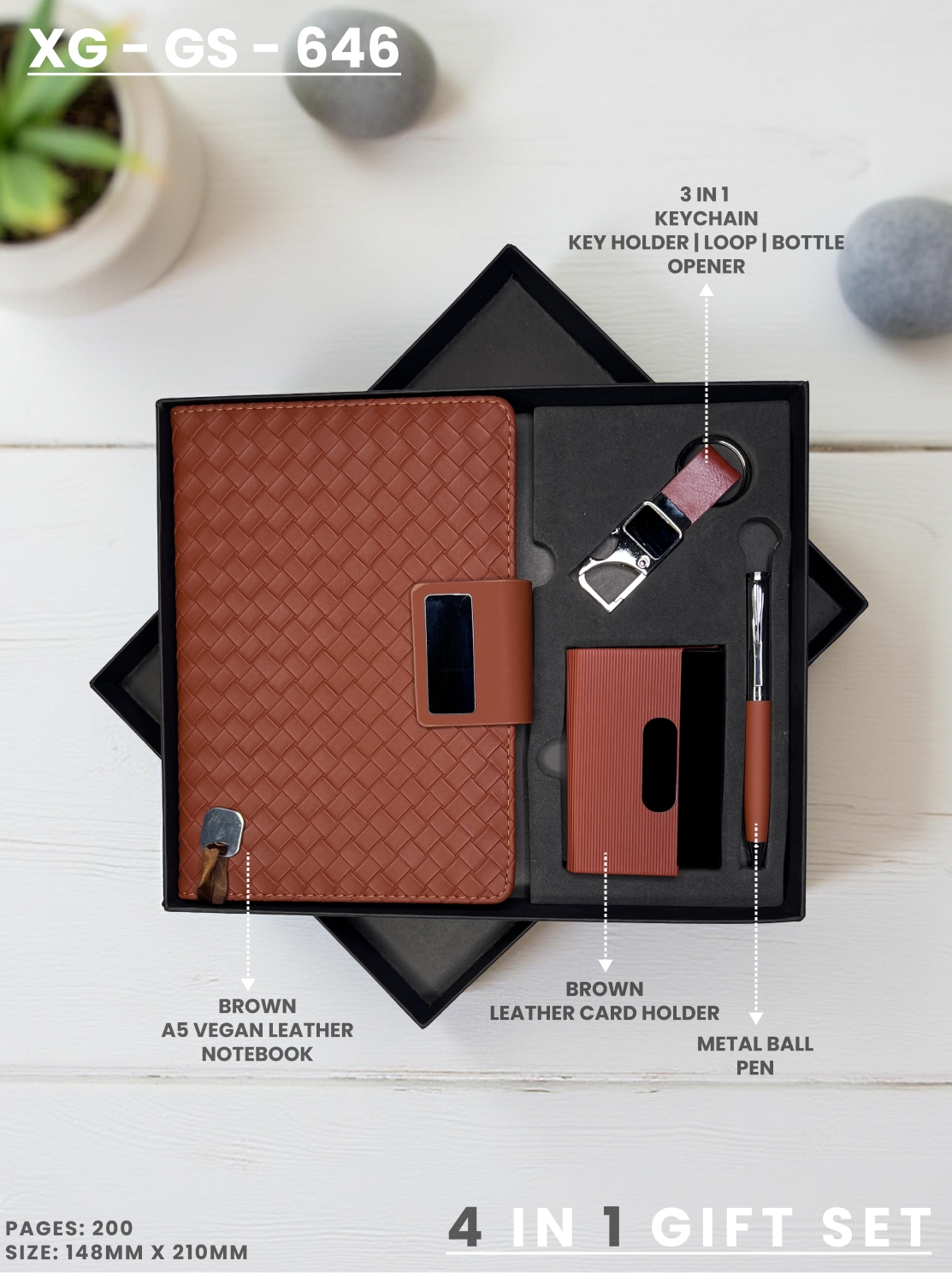 4 in 1 Gift Set ( Keychain, Card holder, Ball Pen & Notebook ) : XG – GS – 646
