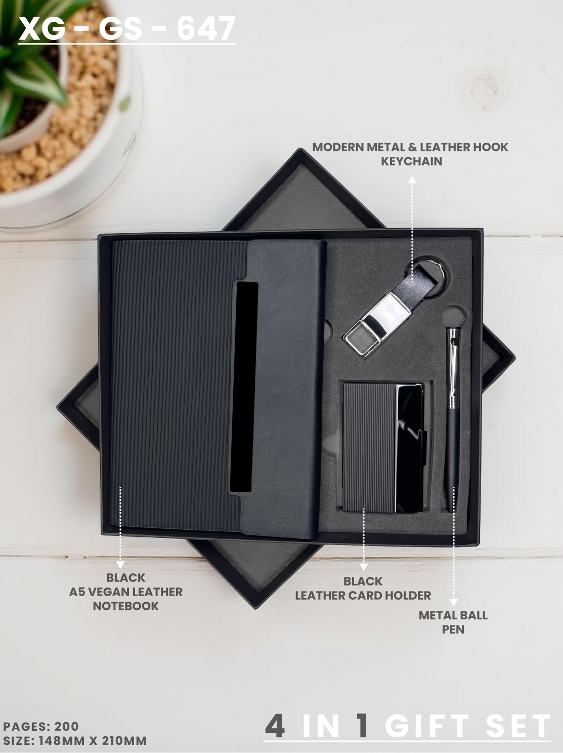 4 in 1 Gift Set ( Keychain, Card holder, Ball Pen & Notebook ) : XG – GS – 647