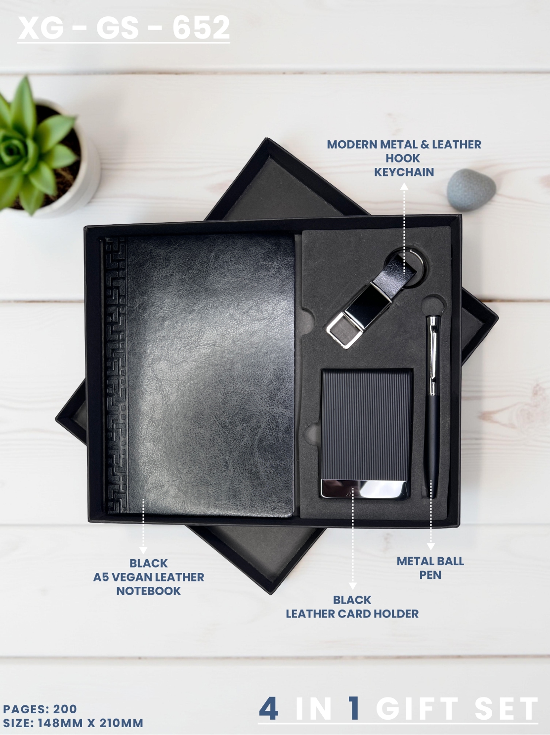 4 in 1 Gift Set ( Keychain, Card holder, Ball Pen & Notebook ) : XG – GS – 652