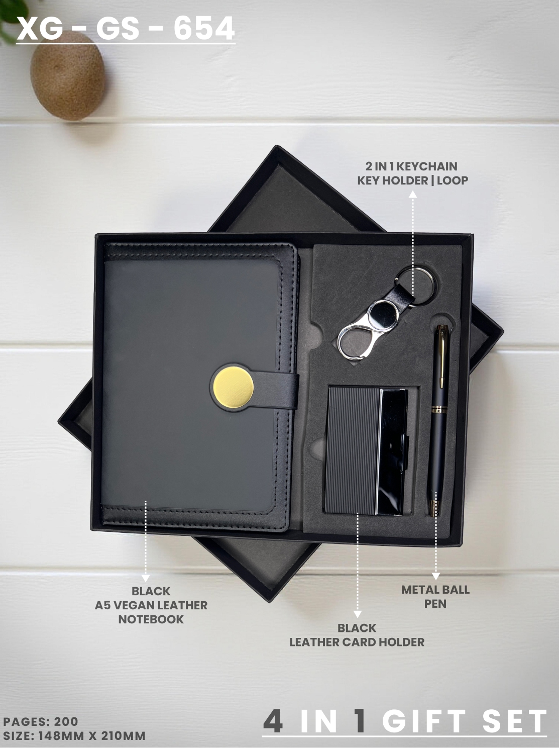 4 in 1 Gift Set ( Keychain, Card holder, Ball Pen & Notebook ) : XG – GS – 654
