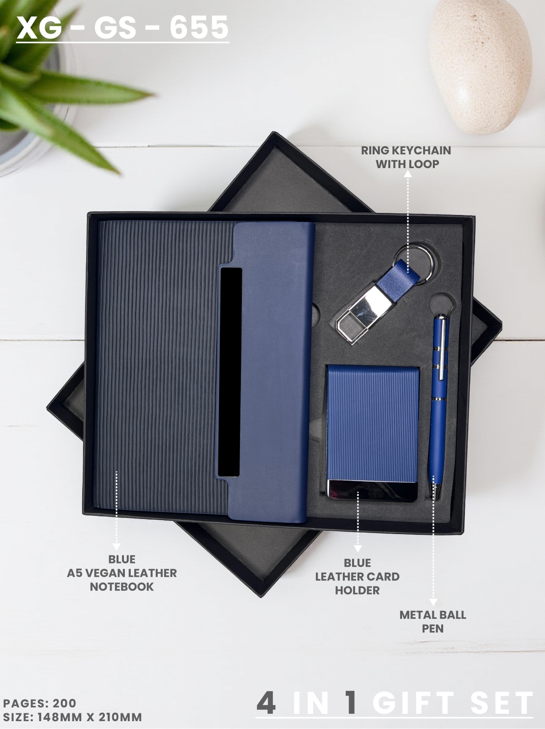 4 in 1 Gift Set ( Keychain, Card holder, Ball Pen & Notebook ) : XG – GS – 655