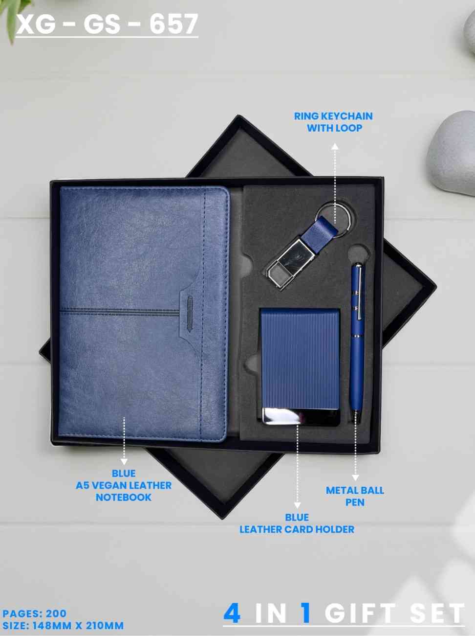 4 in 1 Gift Set ( Keychain, Card holder, Ball Pen & Notebook ) : XG – GS – 657