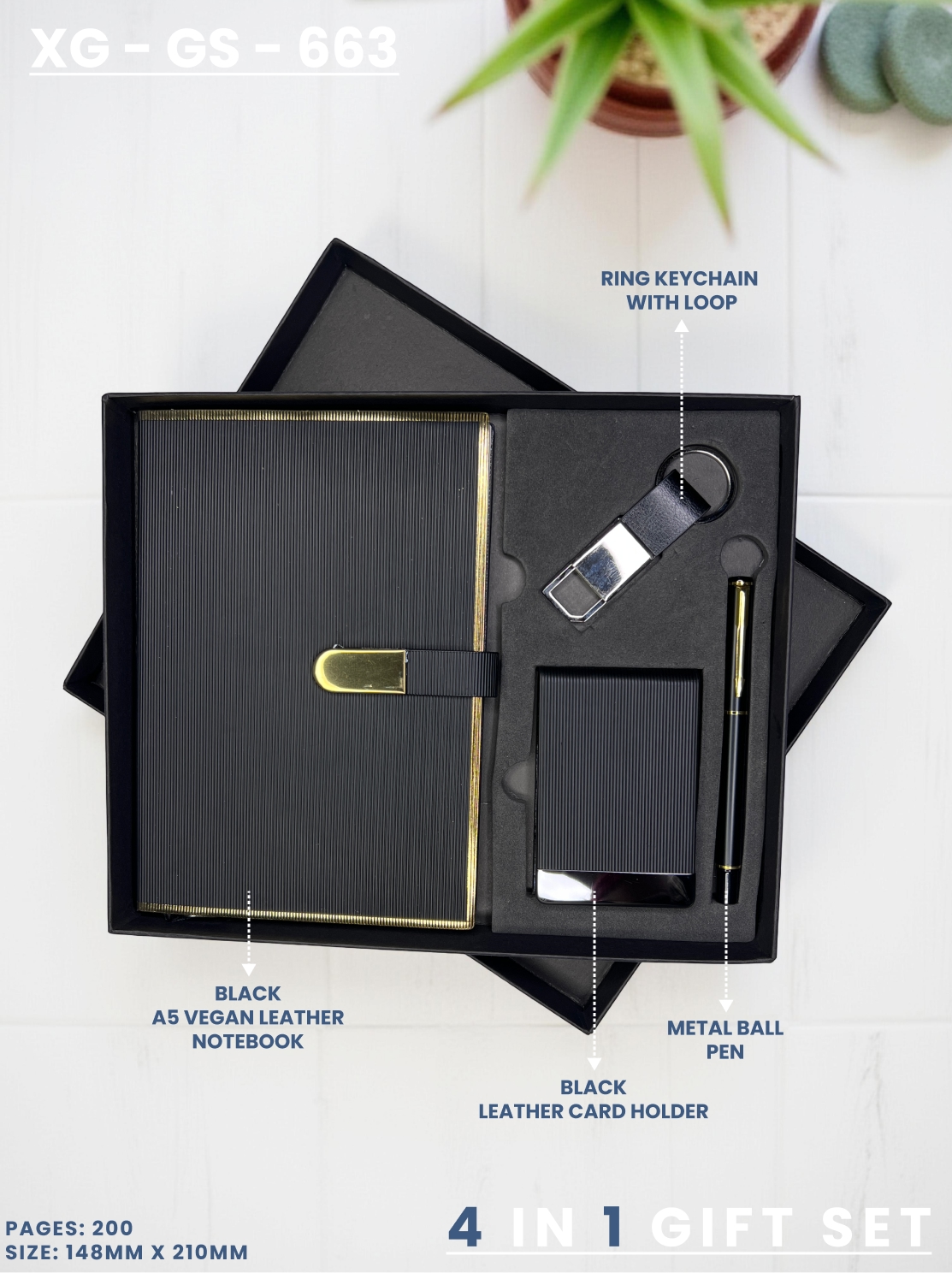 4 in 1 Gift Set ( Keychain, Card holder, Ball Pen & Notebook ) : XG – GS – 663